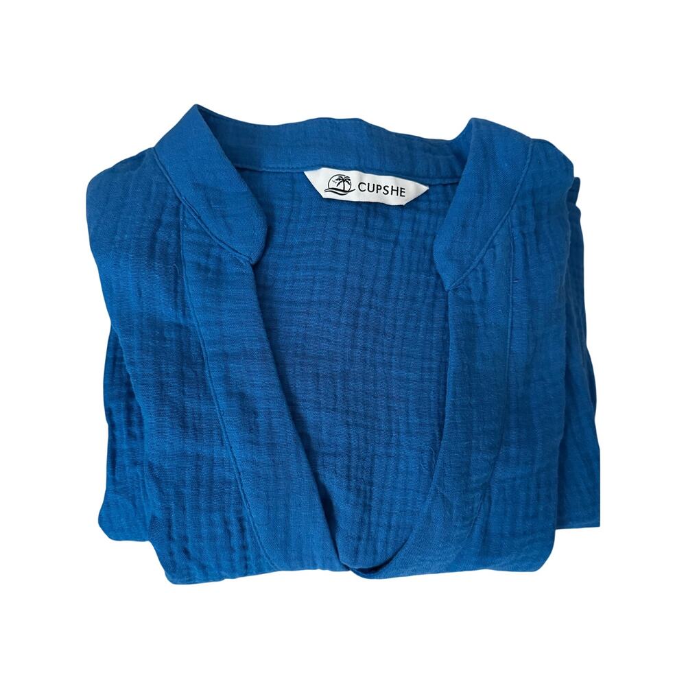 New Sleeveless Ruffled Hem Blue Mini Notched neckline & button top flat collar - Picture 6 of 8